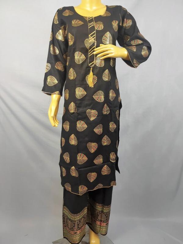 Black Kurti with Plazzo with Gold Foil Print 